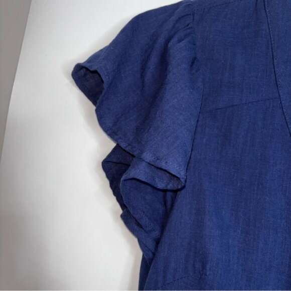 Lulu’s Women’s XL Navy Blue Button-Down Dress Lined Flutter Sleeves Vneck - Picture 5 of 8